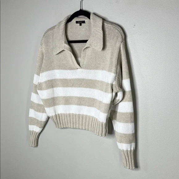 QUINCE 100% Organic Cotton Cropped Polo Sweater in Beige Ivory size Small - Picture 3 of 12